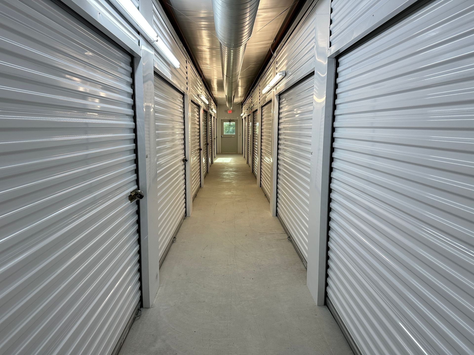 a row of climate controlled storage units at a storage facility